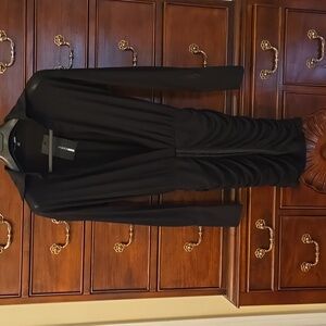 Fashion Nova Black Ruched Long Sleeve Dress